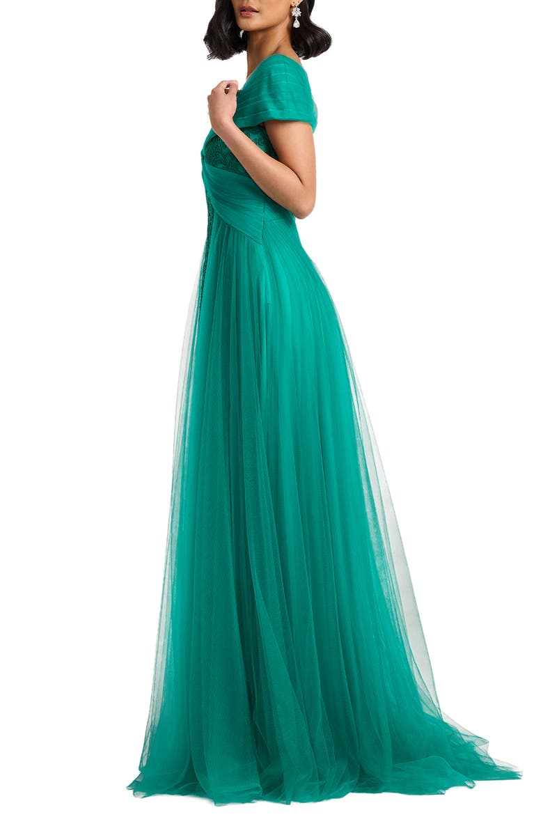 Tadashi Shoji Lace & Tulle Gown, Alternate, color, Emerald