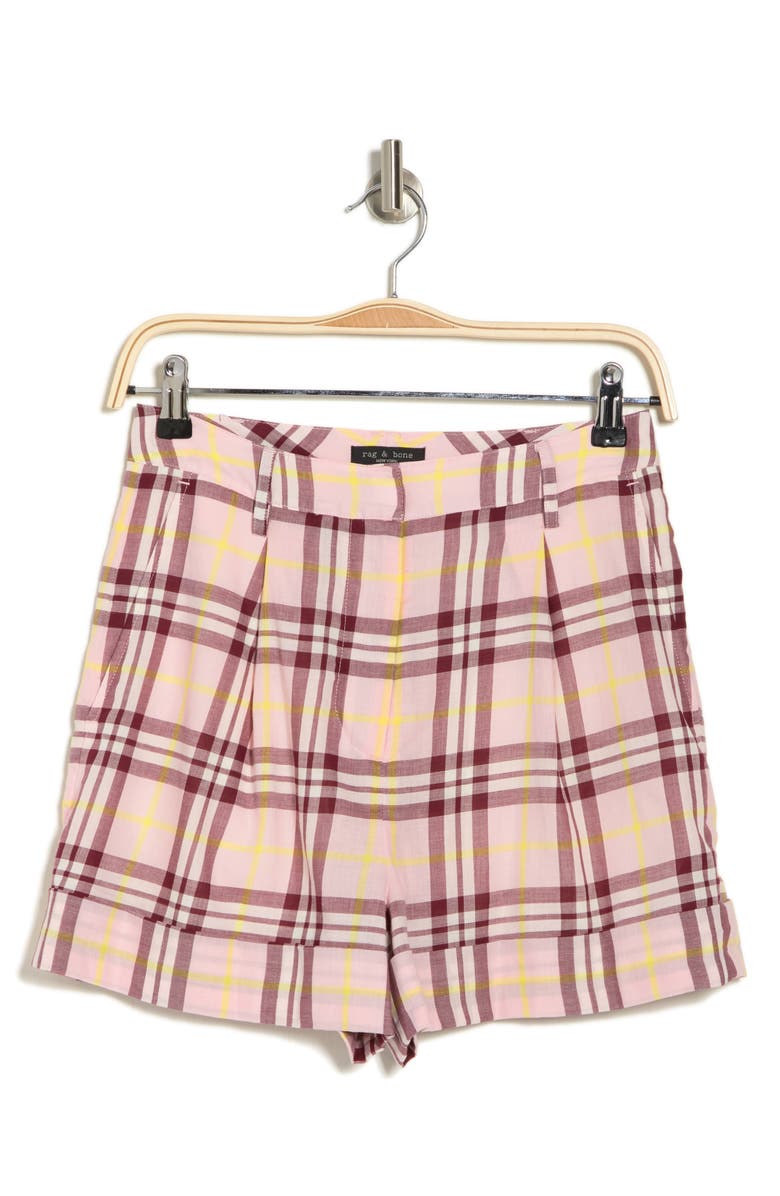 rag & bone Ivy Plaid High Waist Cotton Shorts, Alternate, color, Pinkpld
