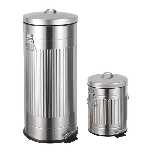 Happimess Theo Retro 8-gallon Step Trash Can With Soft-close Lid And Mini Trash Can In Silver
