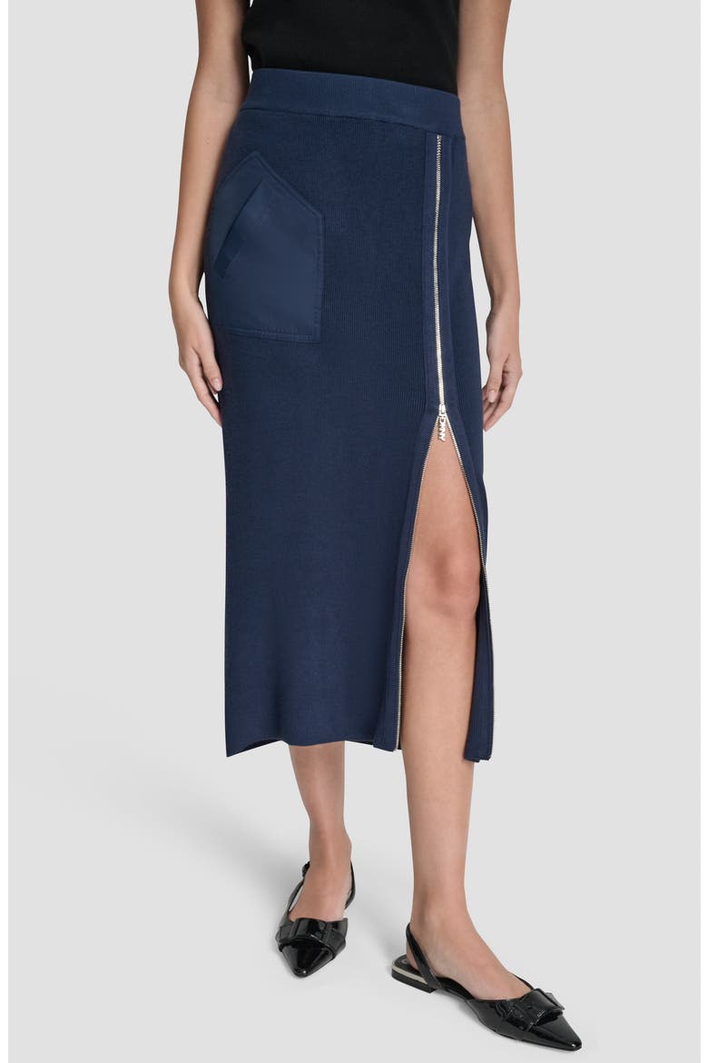Zipper Slit Midi Sweater Skirt, Main, color, HUDSON BLUE