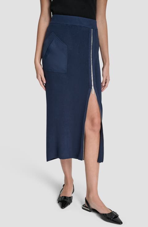 Zipper Slit Midi Sweater Skirt