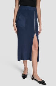 DKNY Zipper Slit Midi Sweater Skirt