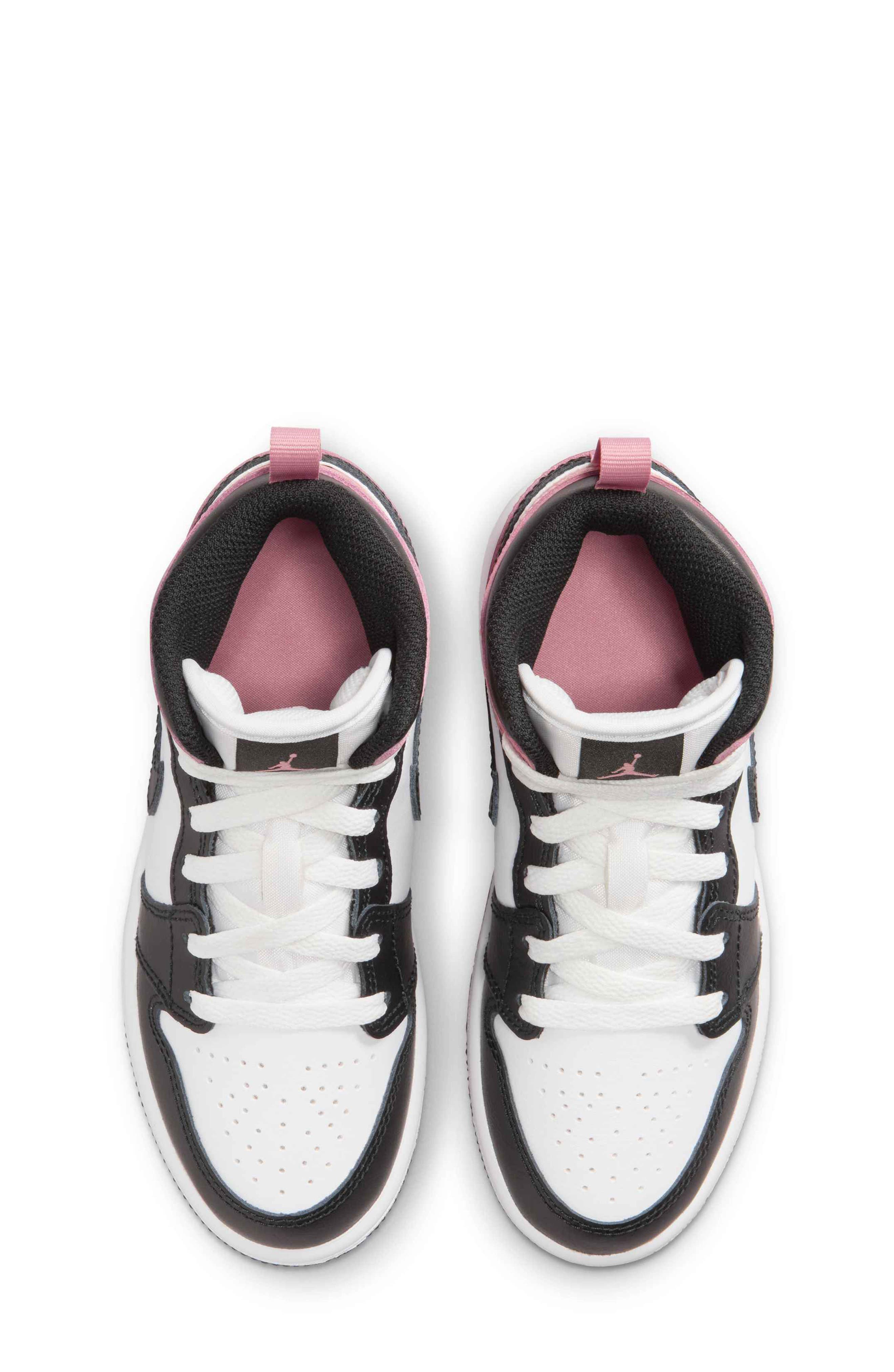 Nike Kids' Air Jordan 1 Mid Sneaker, Alternate, color, 100 White/Rust Pink/Black
