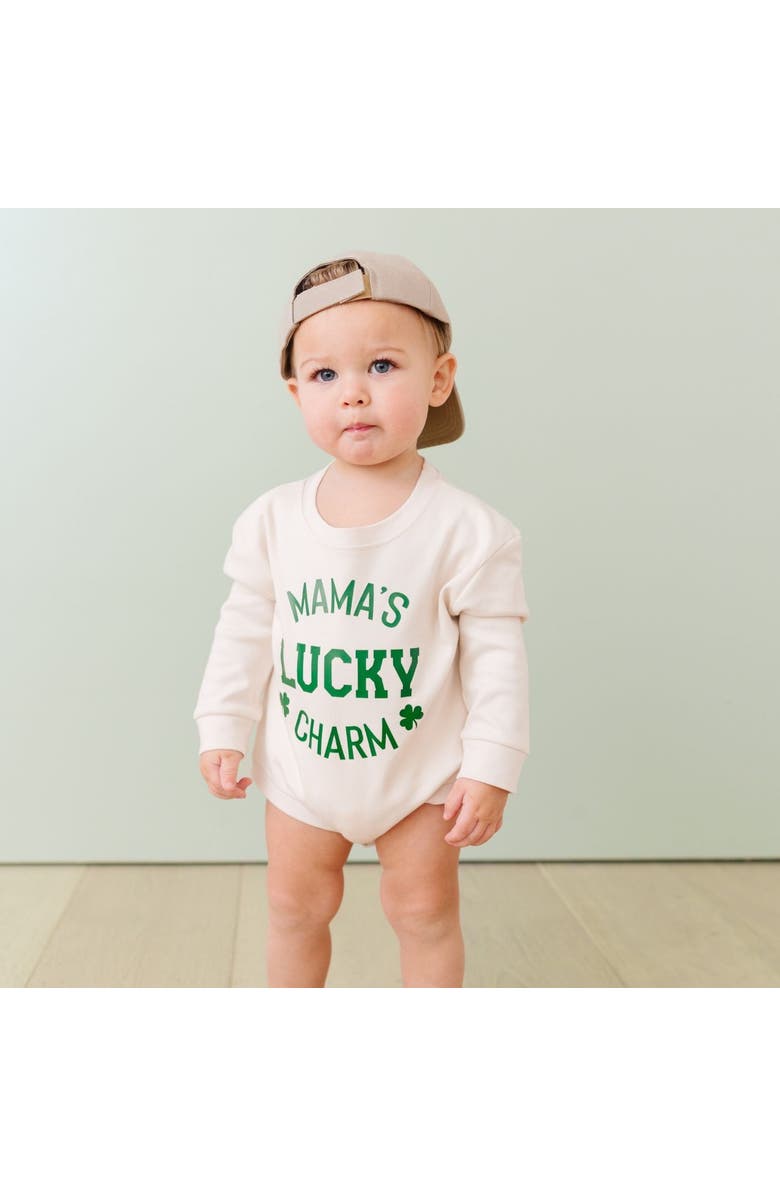 Sweet Wink Mama's Lucky Charm St. Patrick's Day Long Sleeve Romper, Alternate, color, Natural