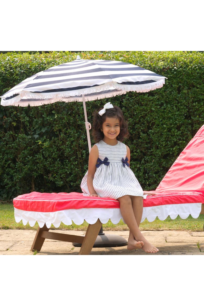 Stripe Linen Bow Dress, Alternate, color, Navy