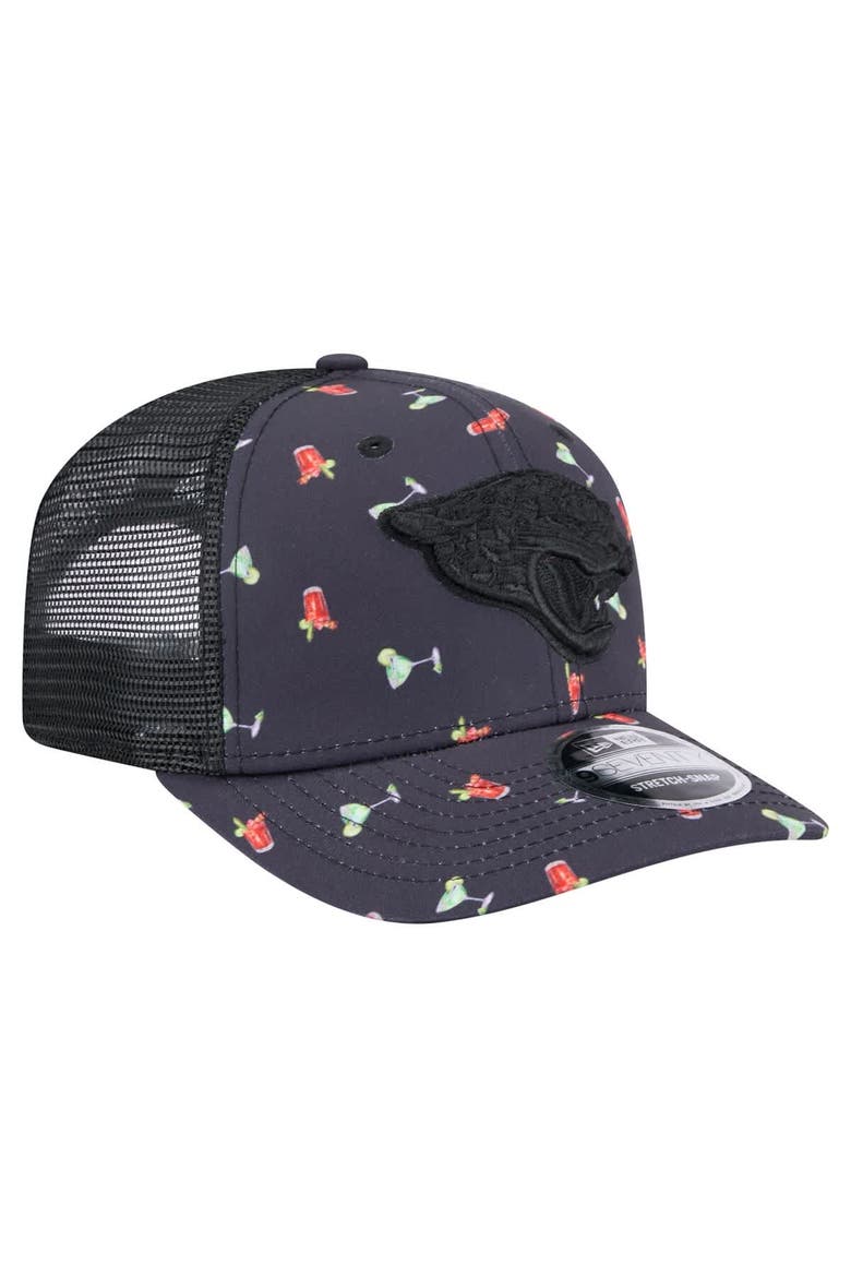 Men's New Era  Navy/Black Jacksonville Jaguars Adventure Drinks Pattern 9SEVENTY Stretch-Snap Hat, Alternate, color, Navy