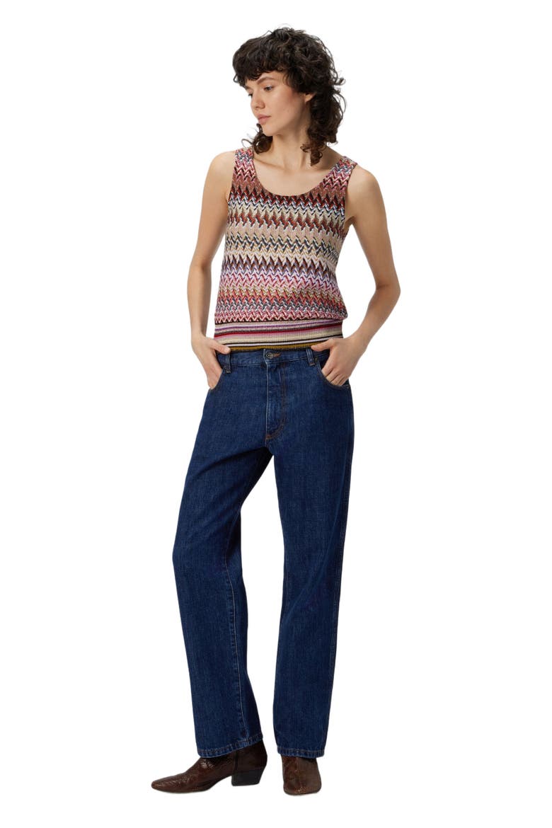 Five-pocket Mid-rise Denim Pants, Main, color, Blue