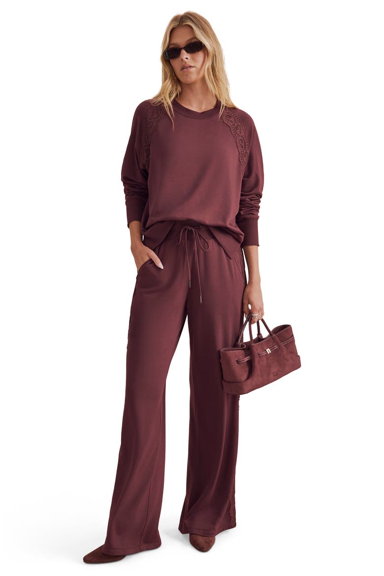 Lace Trim Sweatshirt, Alternate, color, MERLOT BURGUNDY