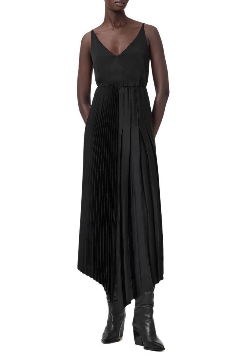AllSaints Jax Sweater & Pleated Satin Dress Set, Alternate, color, Black