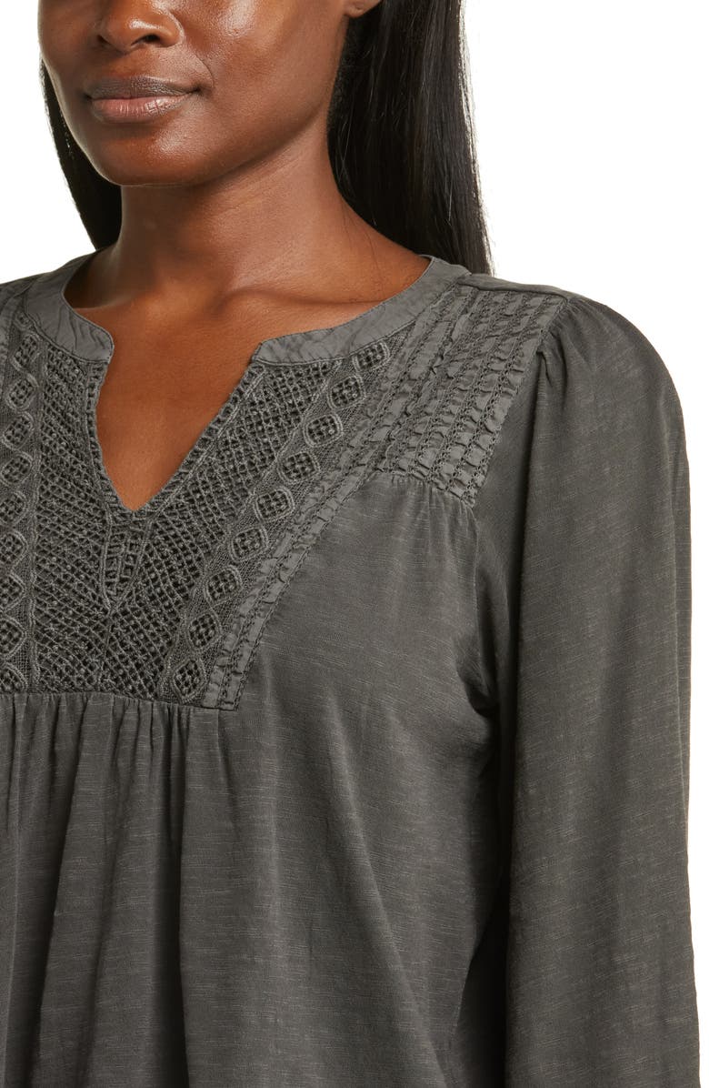 Lucky Brand Lace Pintuck Yoke Cotton Peasant Top, Alternate, color,