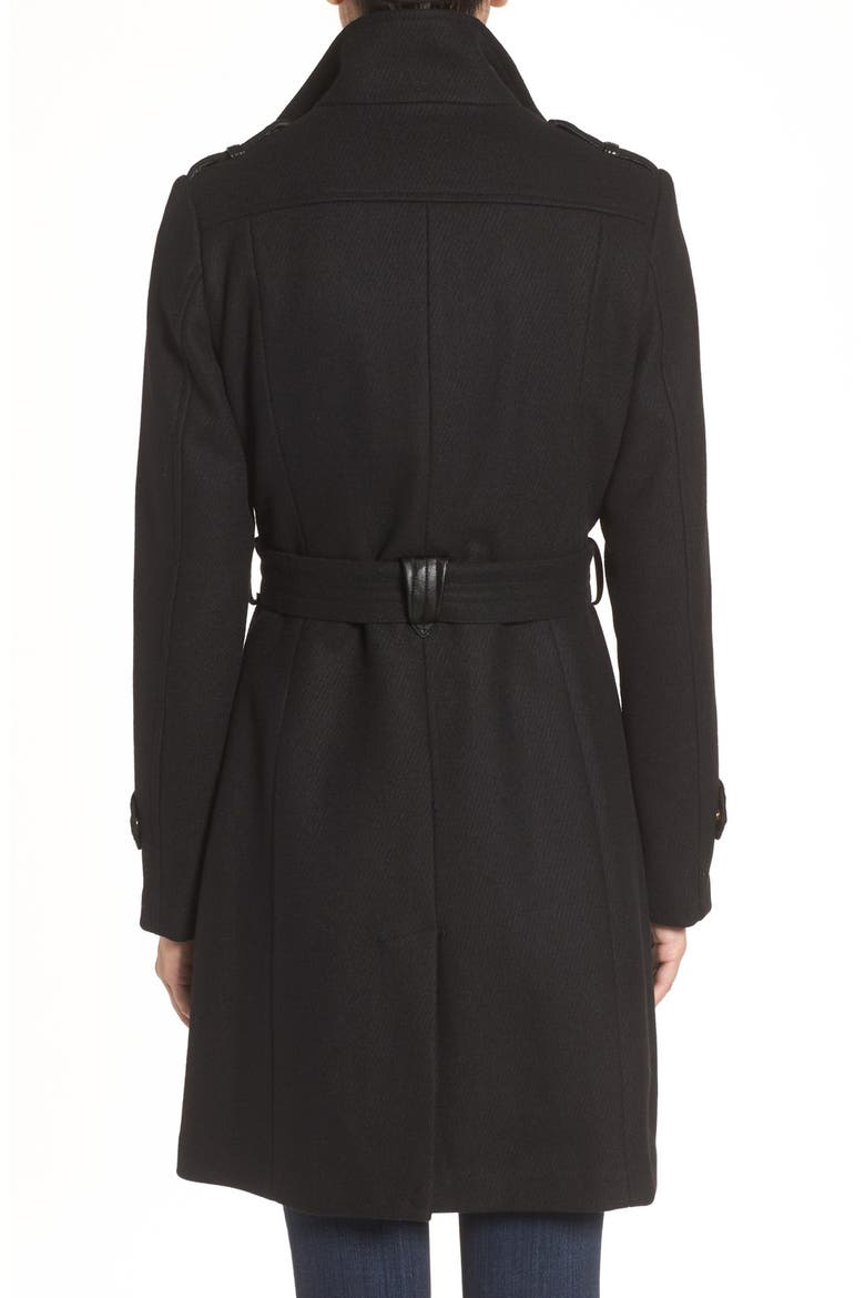 Cole Haan Funnel Neck Wool Blend Coat, Alternate, color, BLACK