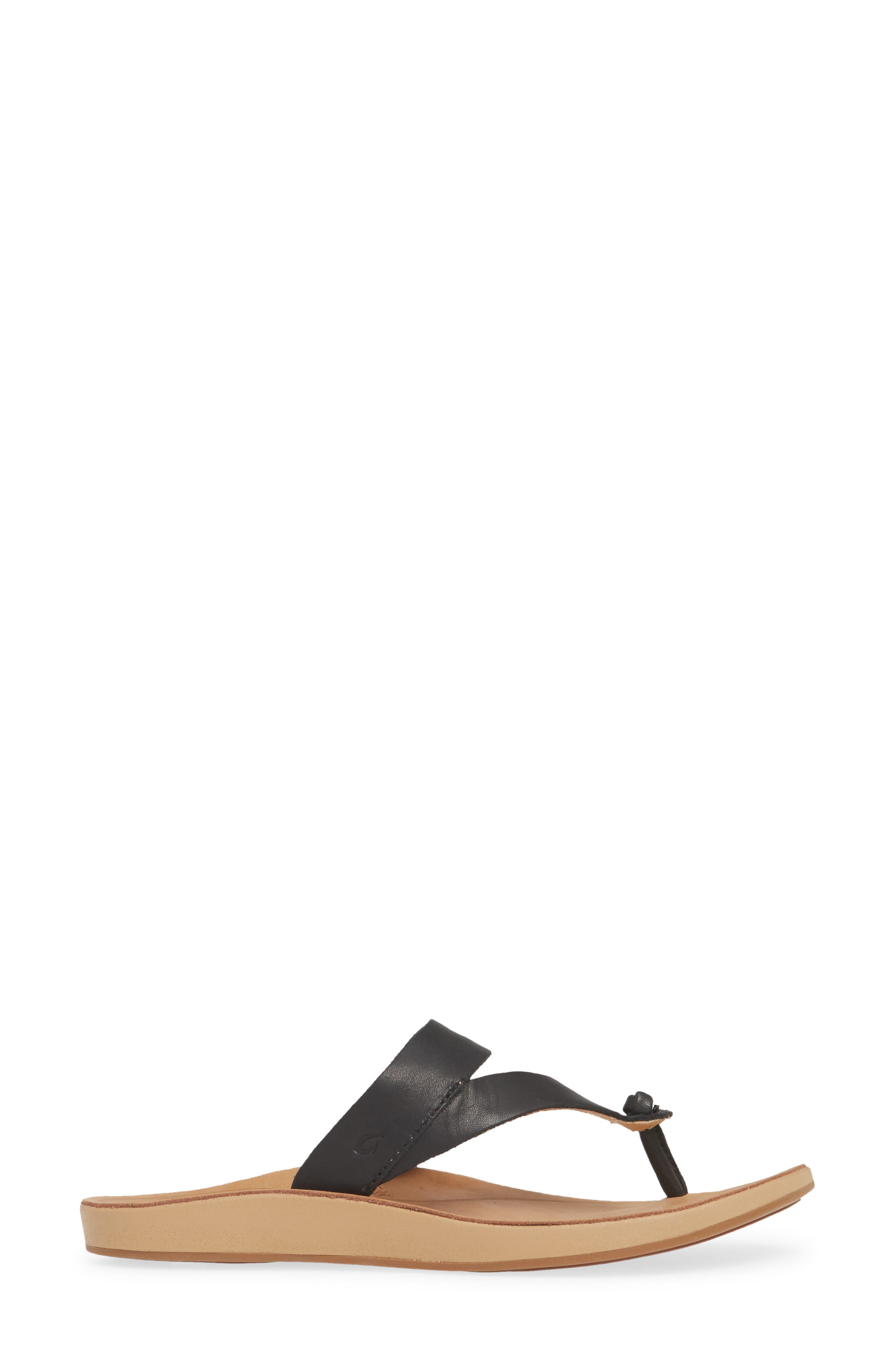 Kaekae Ko'o Flip Flop, Alternate, color, BLACK LEATHER