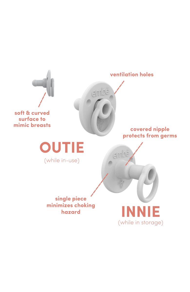 embé 2-pack Baby Binnie Stow-Away Retractable Silicone Pacifier, Alternate, color, Pebble