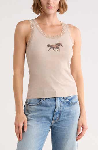 Horse Running Lace Trim Rib Graphic Tank