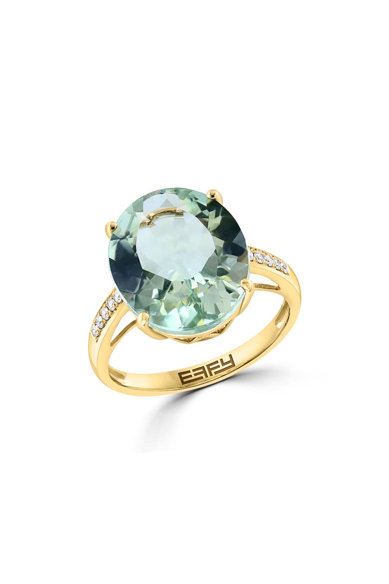 14K Yellow Gold Green Quartz & Diamond Ring, Main, color, GREEN