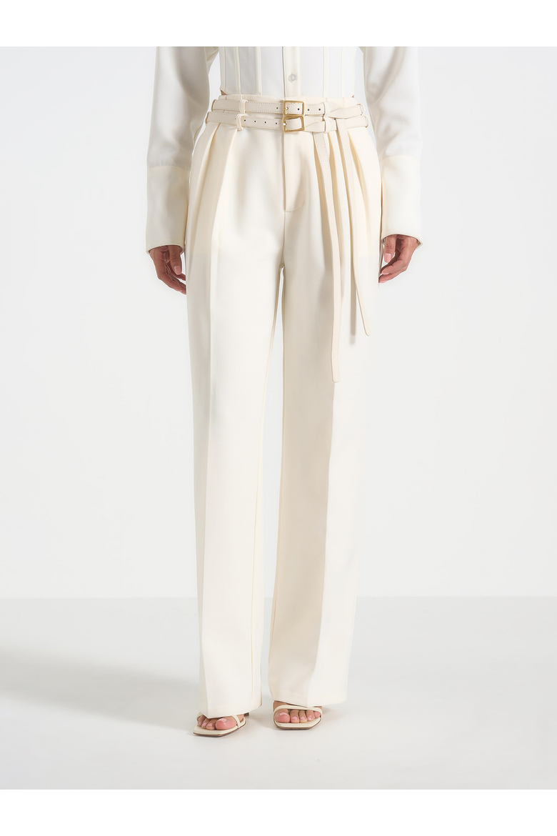 Pascale Wide Leg Trousers With Double Belt, Main, color, Off White