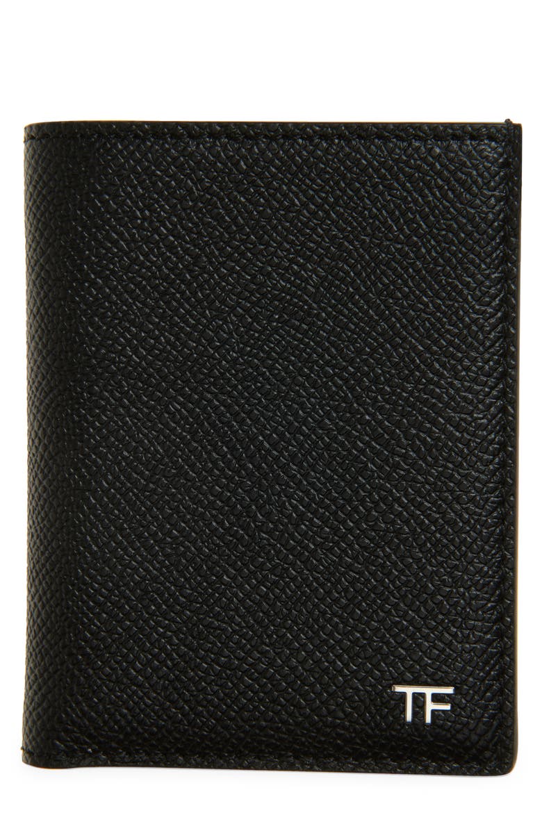 T-Line Leather Bifold Card Case, Main, color, BLACK