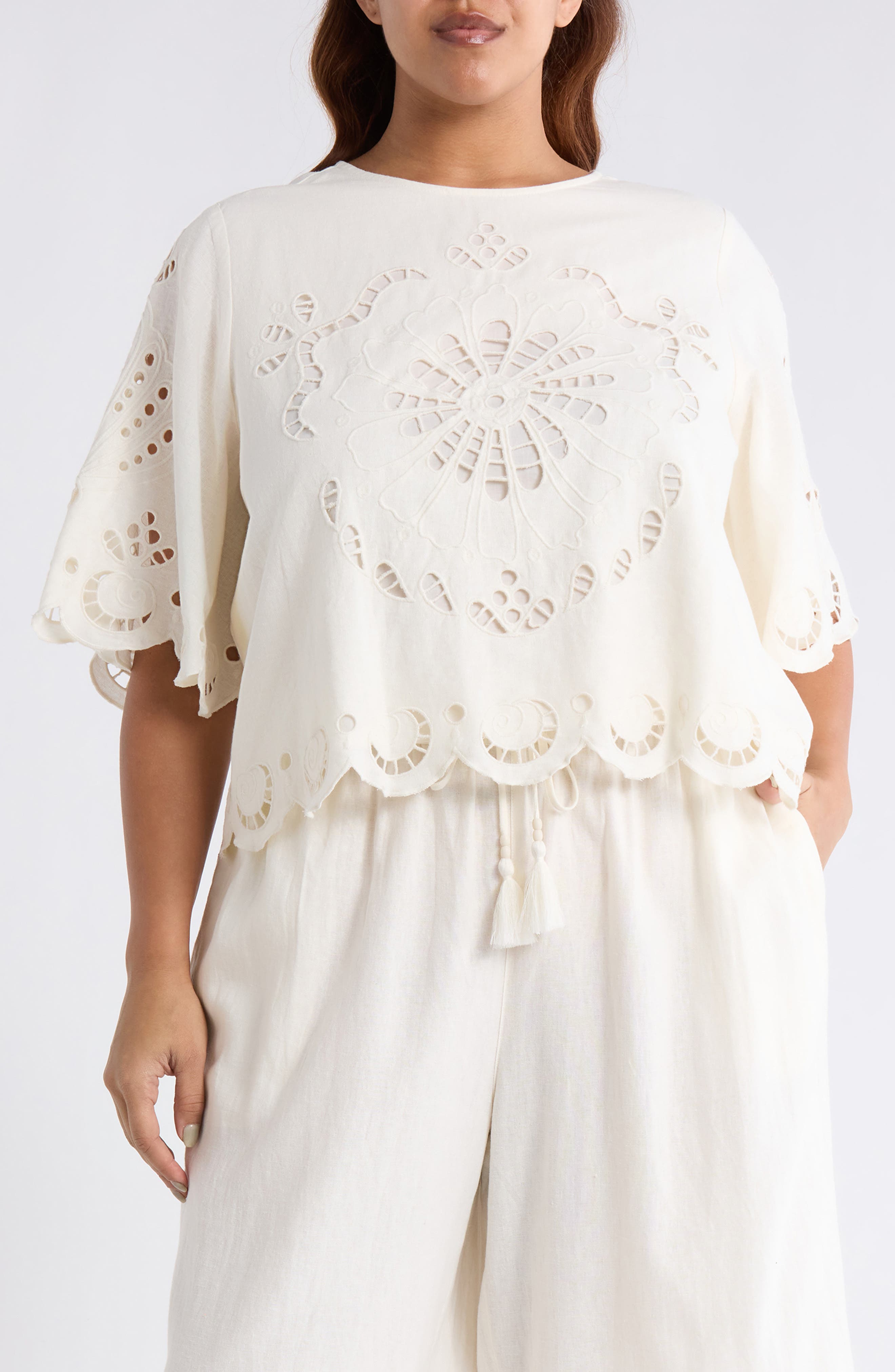 Cutout Linen Blend Top - image 5