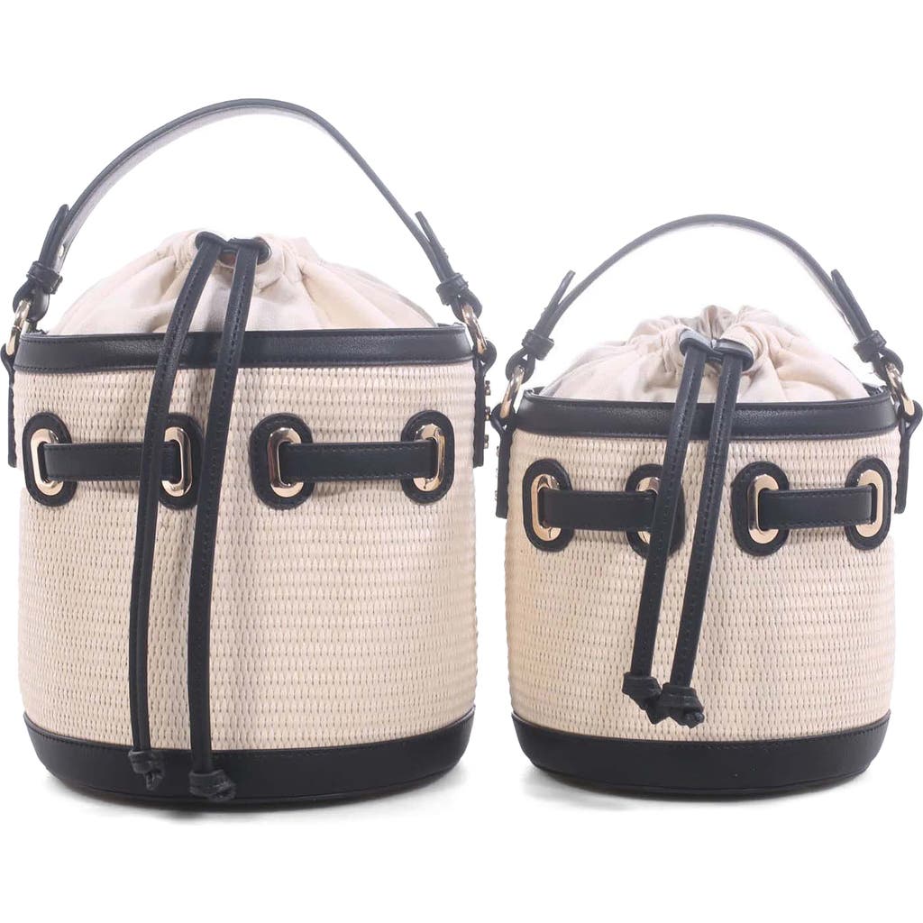 Emperia Mali + Lili Gina Set Of 2 Twinning Straw Bucket Bags In Natural/black