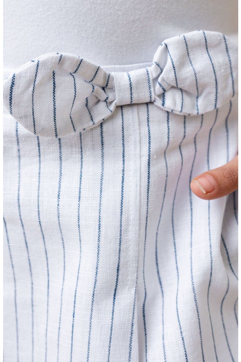 Girls' Linen Pleated Bow Skort, Toddler, Alternate, color, White Court Pinstripe