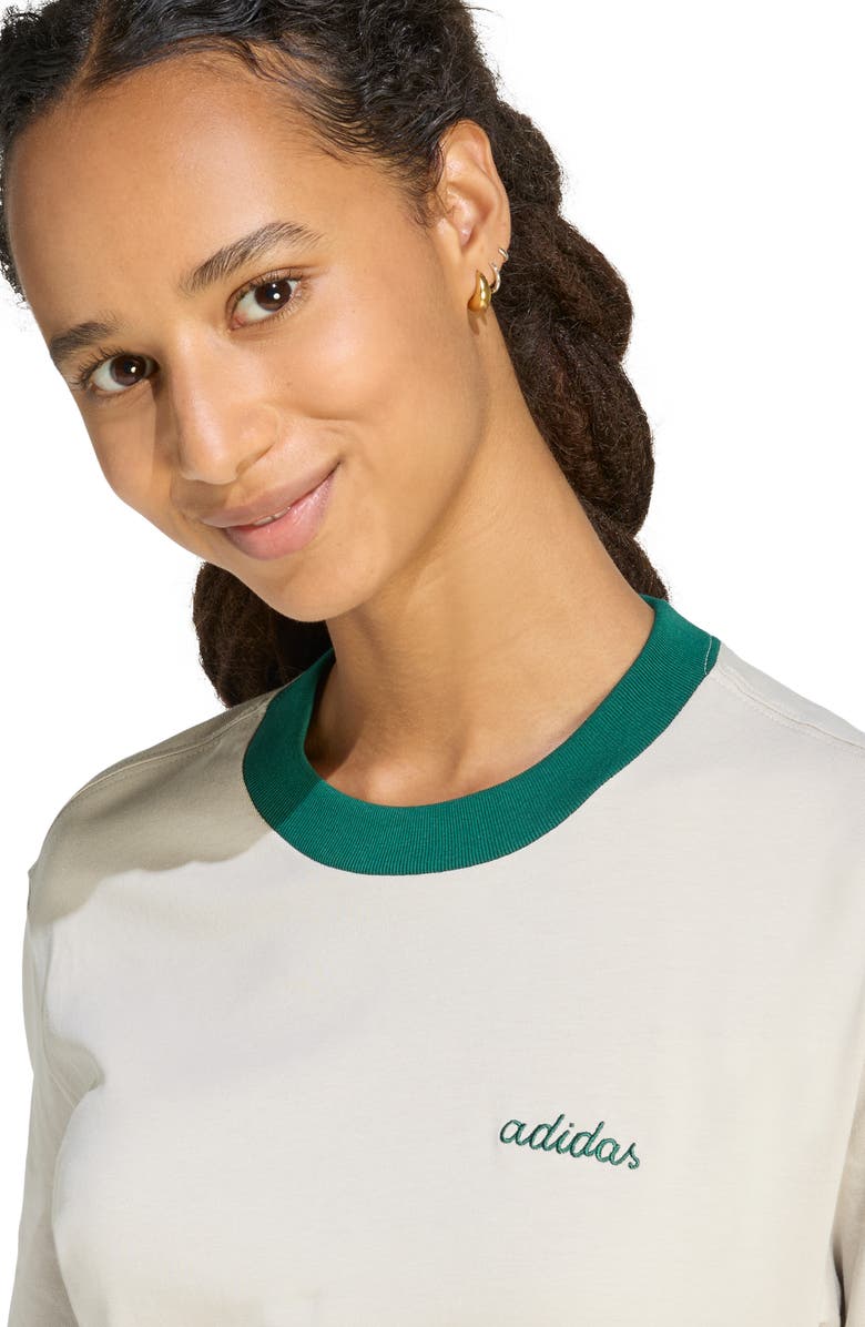 adidas Essentials Colorpop Cotton Ringer T-Shirt, Alternate, color, Wonder Alumina/ Green