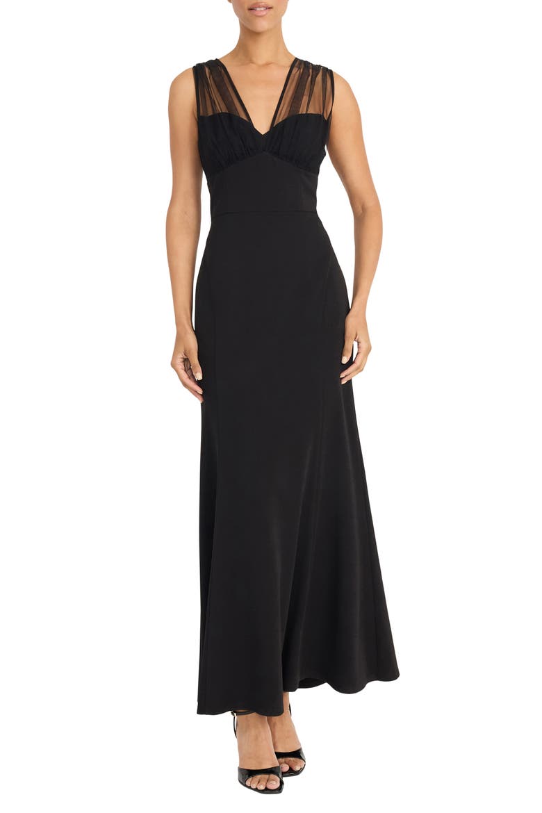 Illusion Maxi Cocktail Dress, Main, color, BLACK