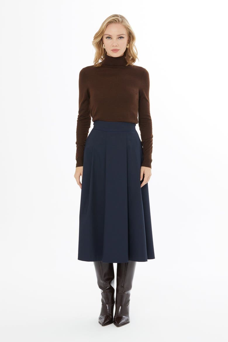 Pleated Skirt with Back Concealed Zip Closure, Main, color, Navy
