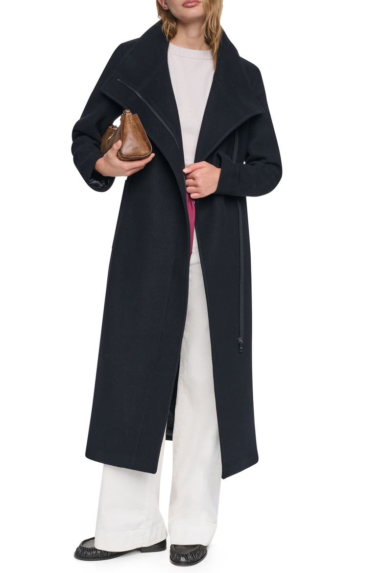 Asymmetric Zip Maxi Wool Blend Coat, Alternate, color, BLACK