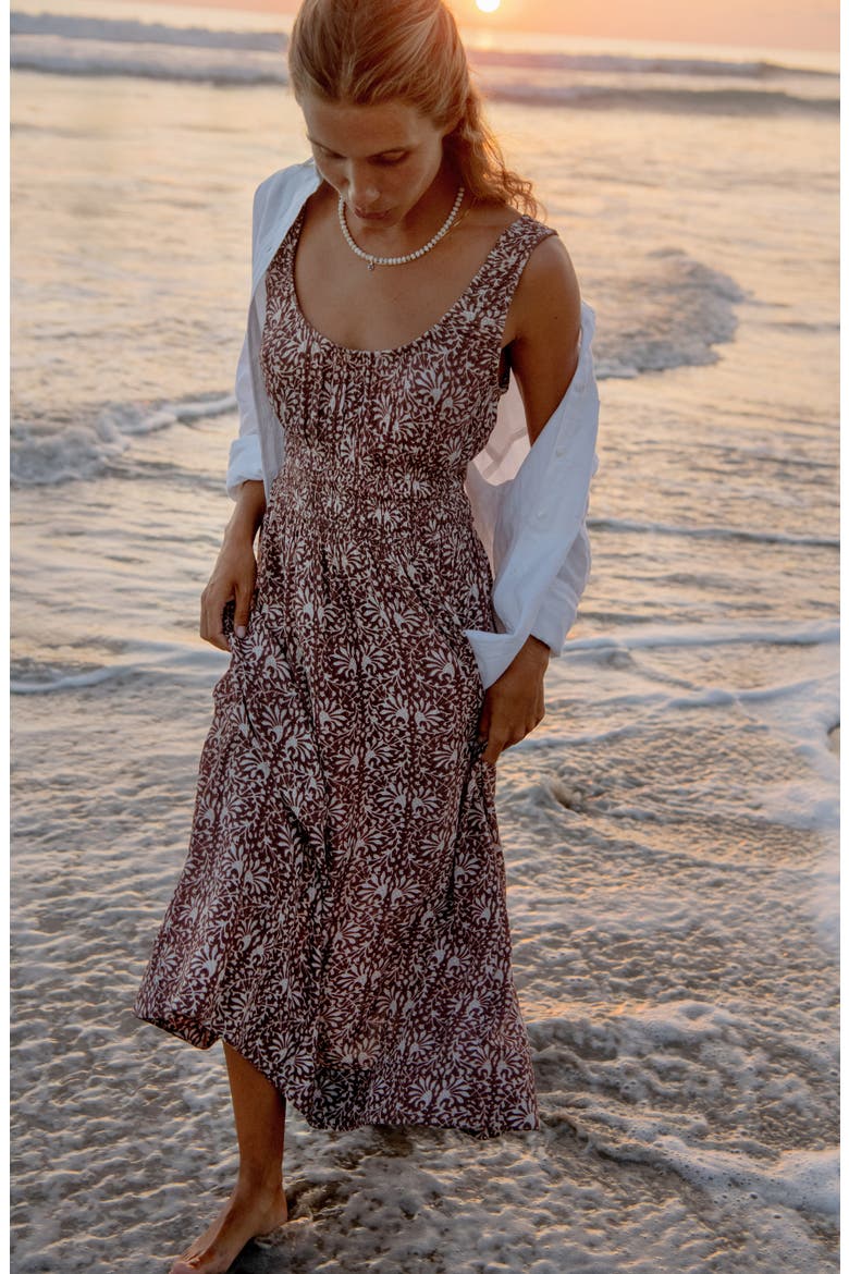 Sunseeker Smocked Waist Midi Dress, Alternate, color, SAUSALITO SUNSET