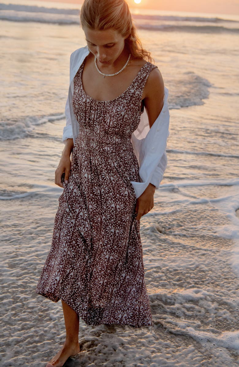 Faherty Sunseeker Smocked Waist Midi Dress, Alternate, color, Sausalito Sunset