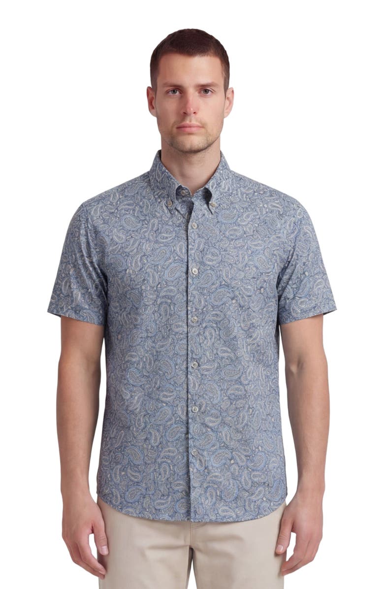 Lords of Harlech Paisley Pile Mens Printed Button Up Shirt, Main, color, Paisley Pile Natural