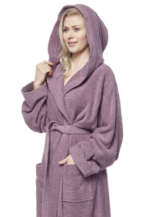 Arus Cotton Full Length Hooded Bathrobe In Purple