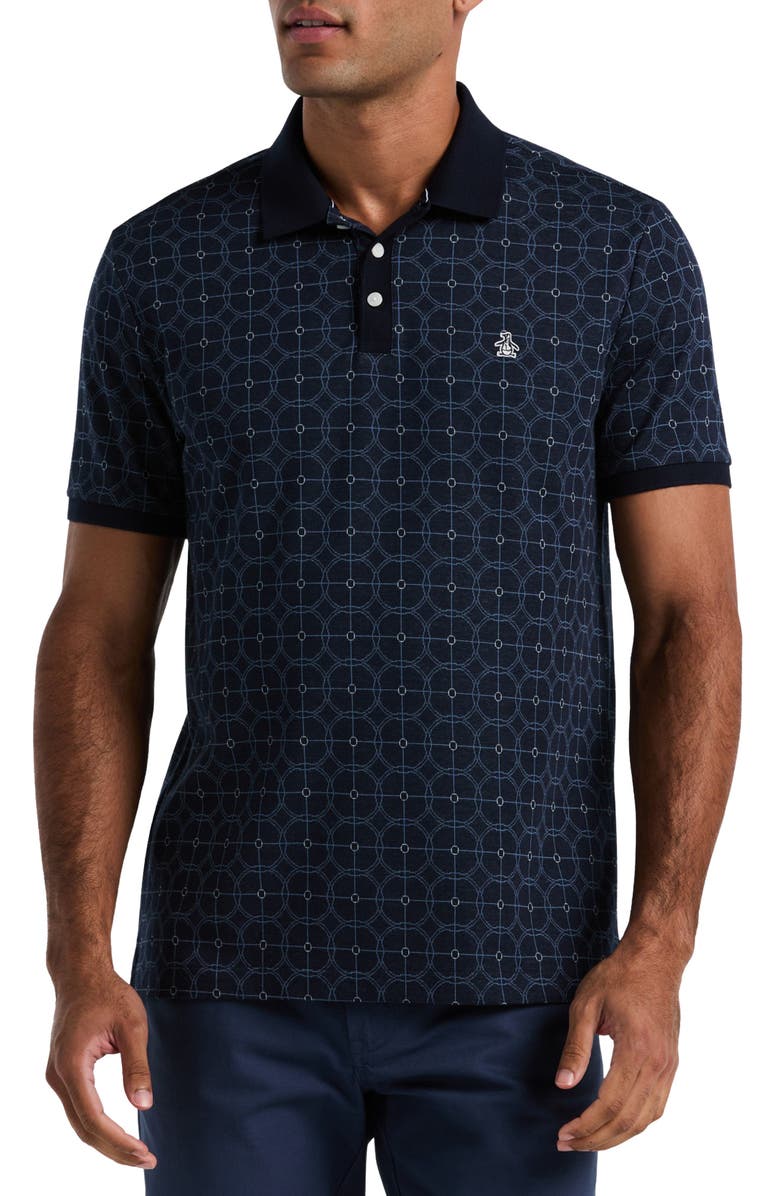Original Penguin Double Knit Cotton Jacquard Polo, Main, color, Dark Sapphire