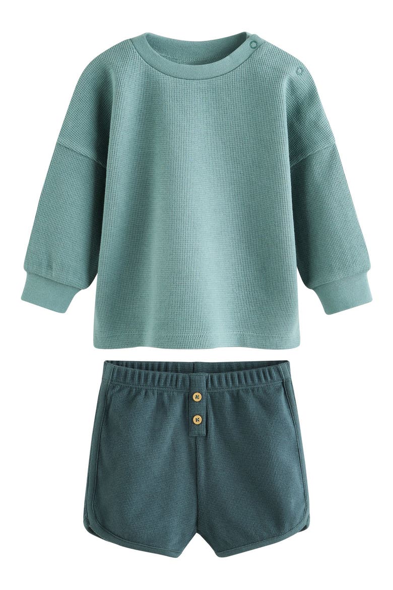 Waffle Knit Sweatshirt & Shorts Set, Main, color, GREEN