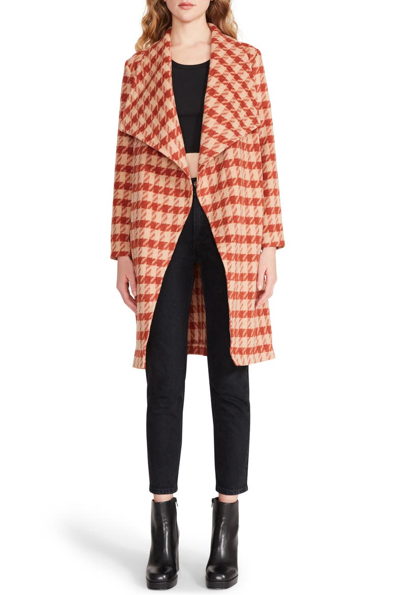 BB Dakota Houndstooth Drape Coat, Alternate, color, RUST/ CAMEL CHECK