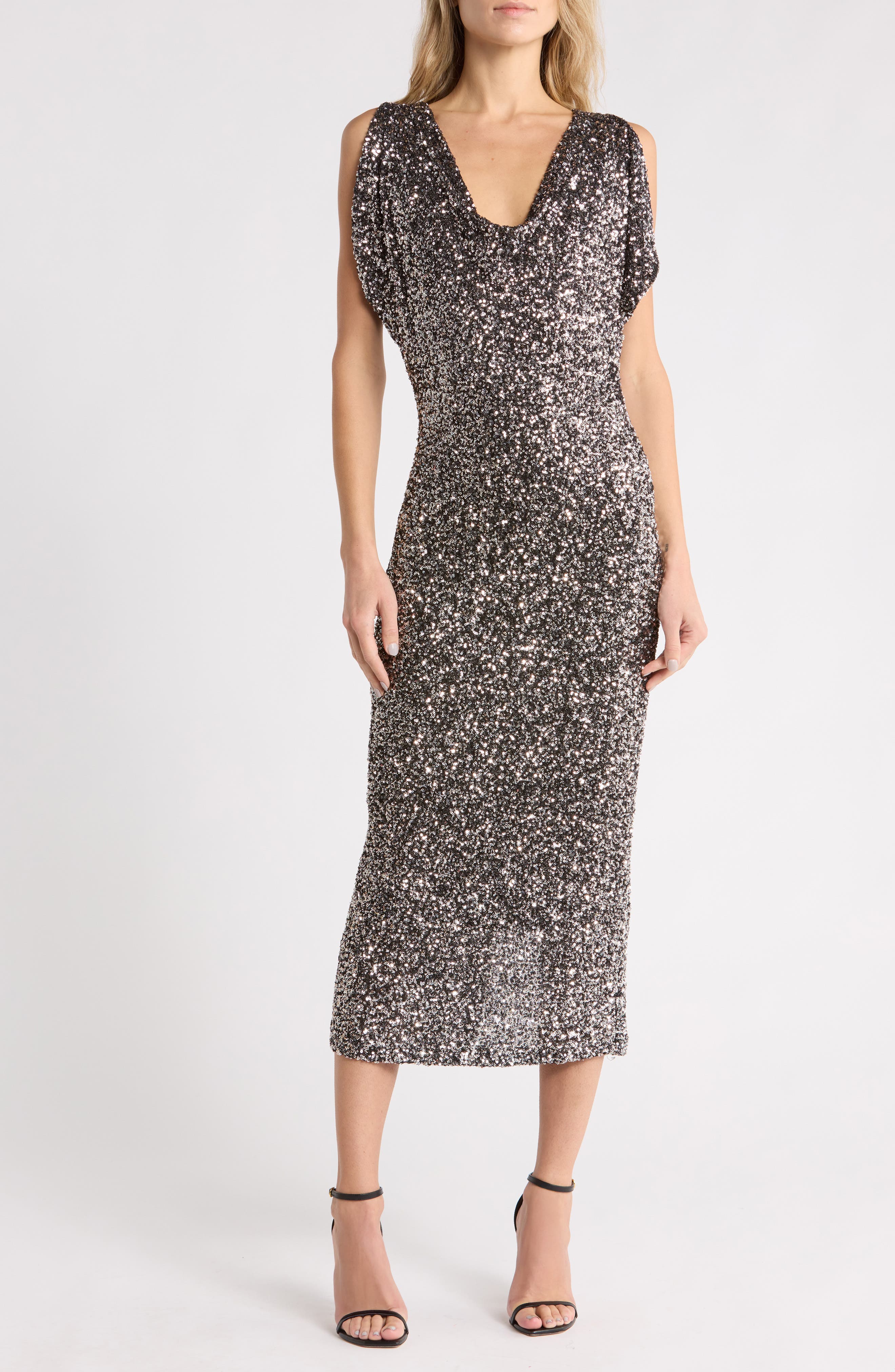 Rumia Sequined Cowl Neck Midi Dress