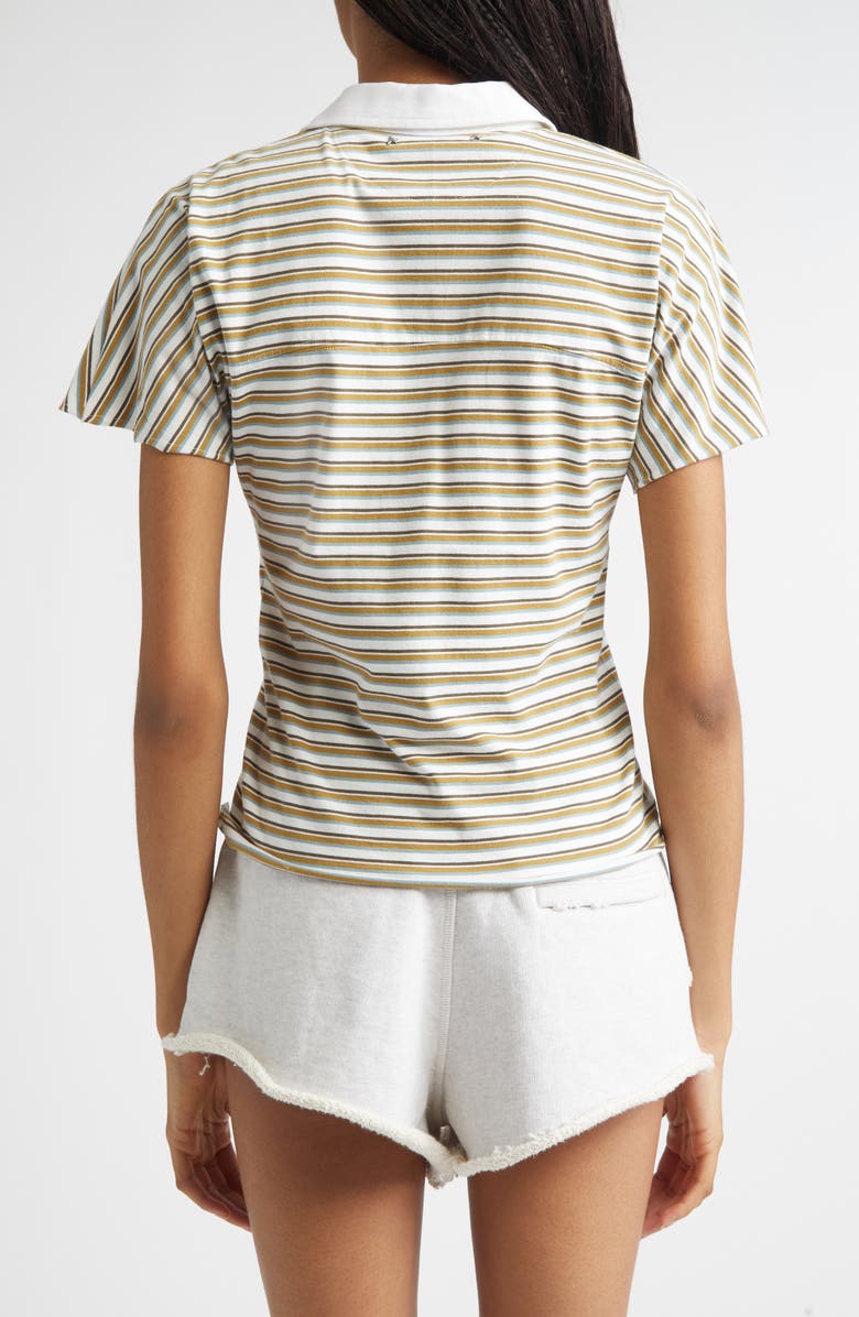 Golden Goose Stripe Slim Fit Cotton Polo, Alternate, color, Off White/ Sea Turtle