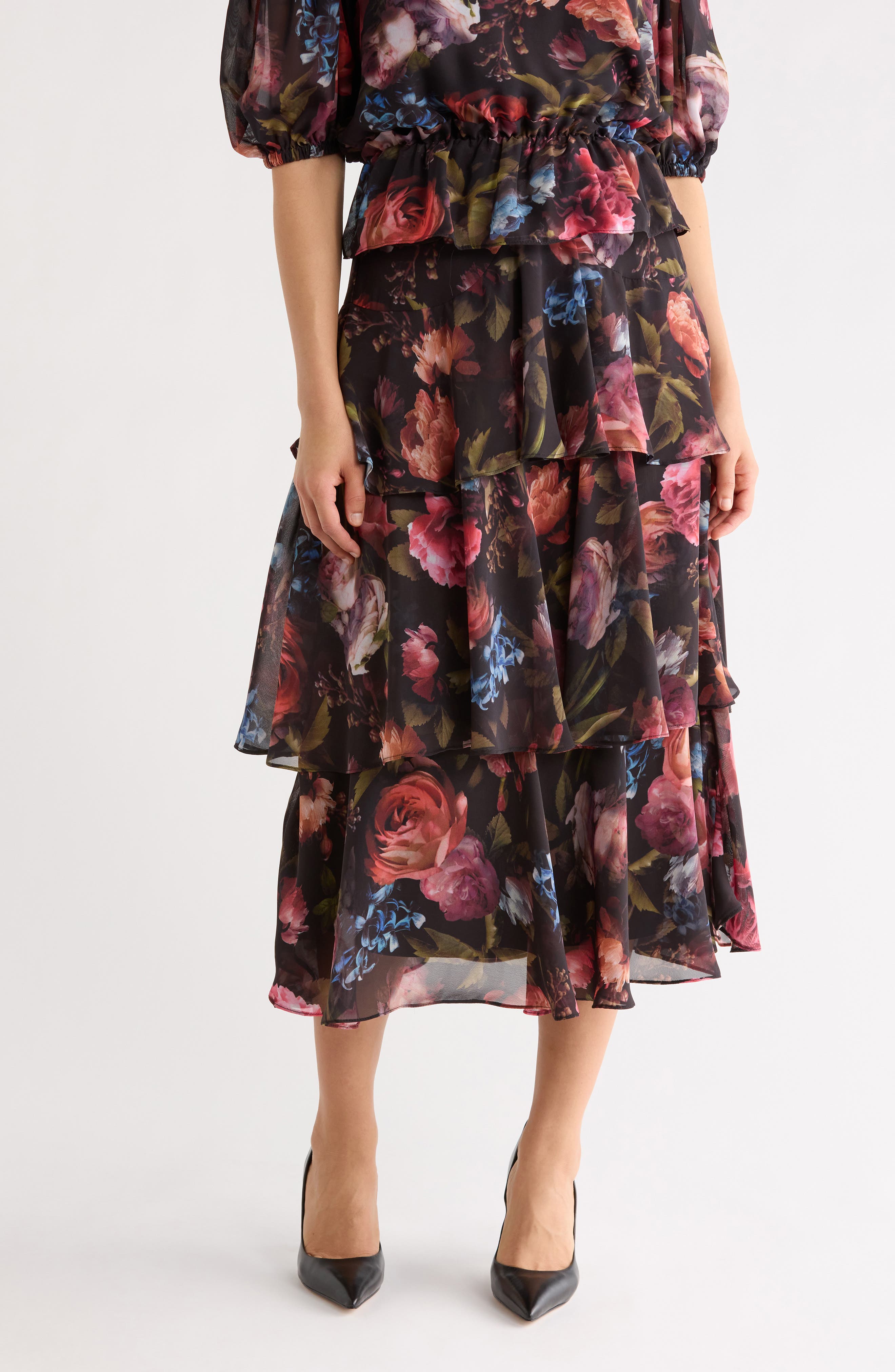 T Tahari Tiered Print Skirt