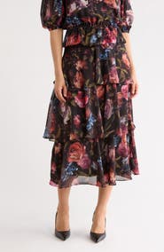 T Tahari Tiered Print Skirt