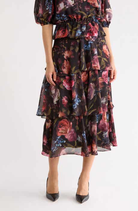 T Tahari Tiered Print Skirt