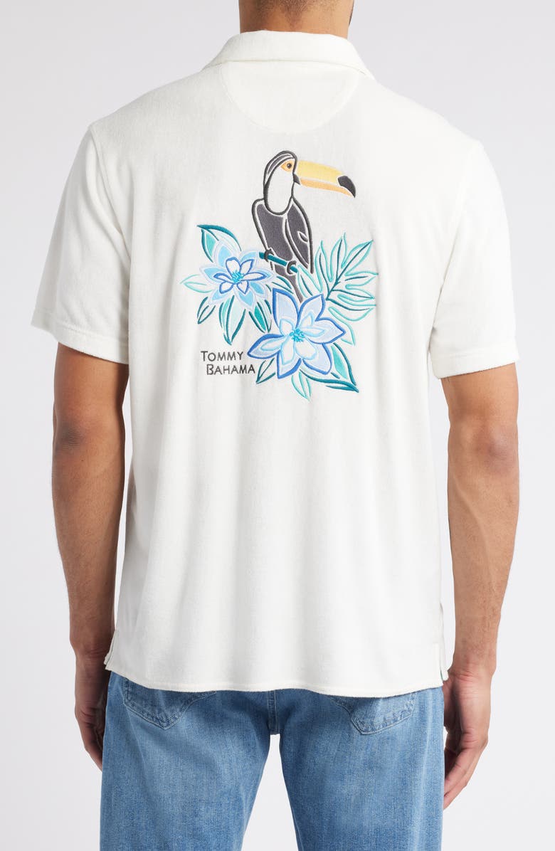 Tommy Bahama Poolside Toucan Terry Cloth Camp Shirt, Alternate, color, Continental