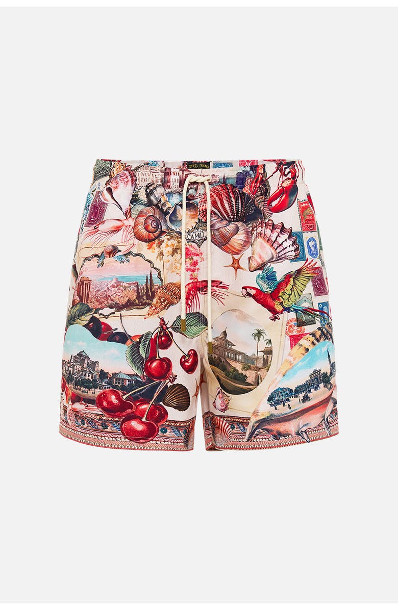 Camilla Mid Length Boardshort With Elastic Waist Notes From The Road, Main, color, Notes From The Road