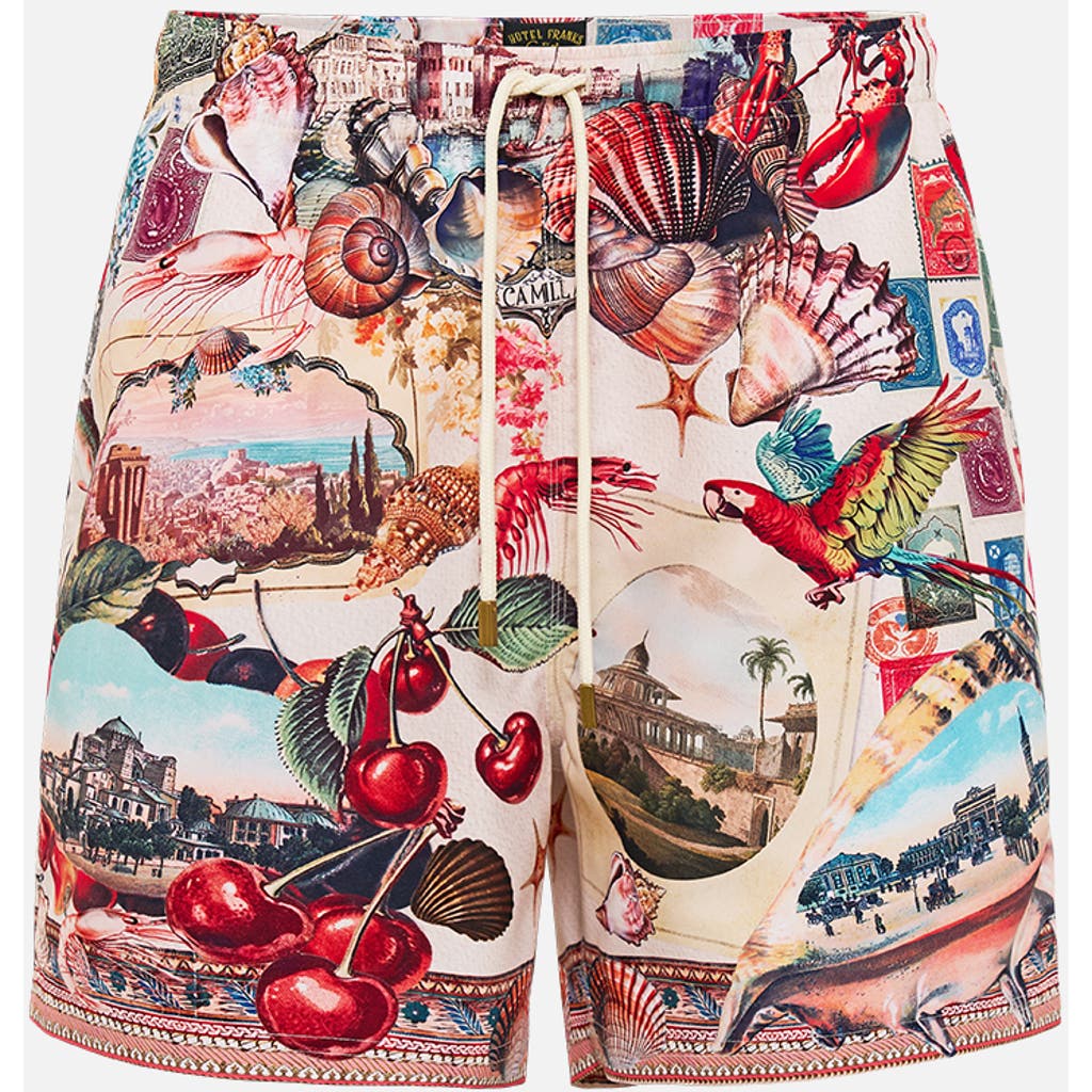Camilla Mid Length Boardshort With Elastic Waist Notes From The Road In Multi