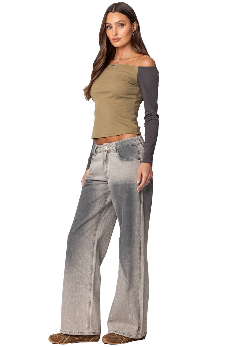 Contrast Off the Shoulder Top, Alternate, color, OLIVE