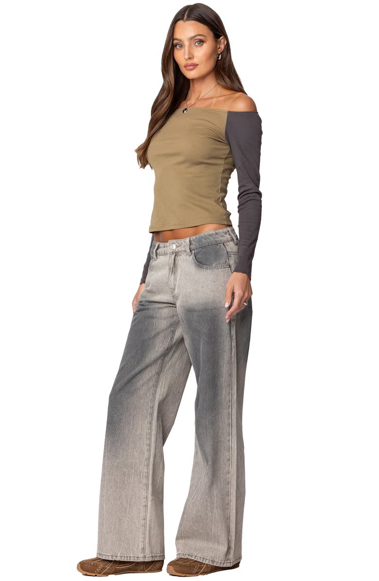 EDIKTED Contrast Off the Shoulder Top, Alternate, color, Olive