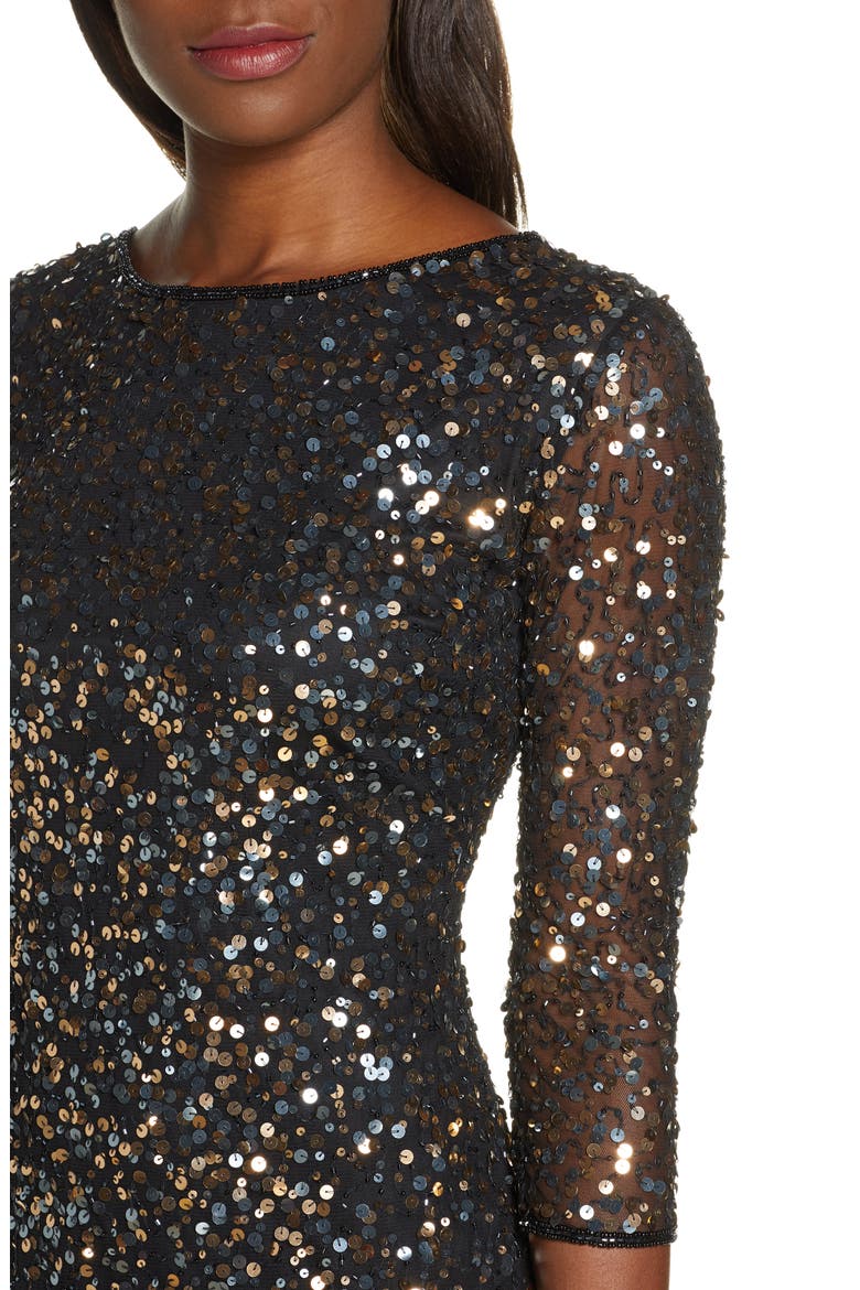 Sequin Mesh Gown, Alternate, color, BLACK/ COPPER
