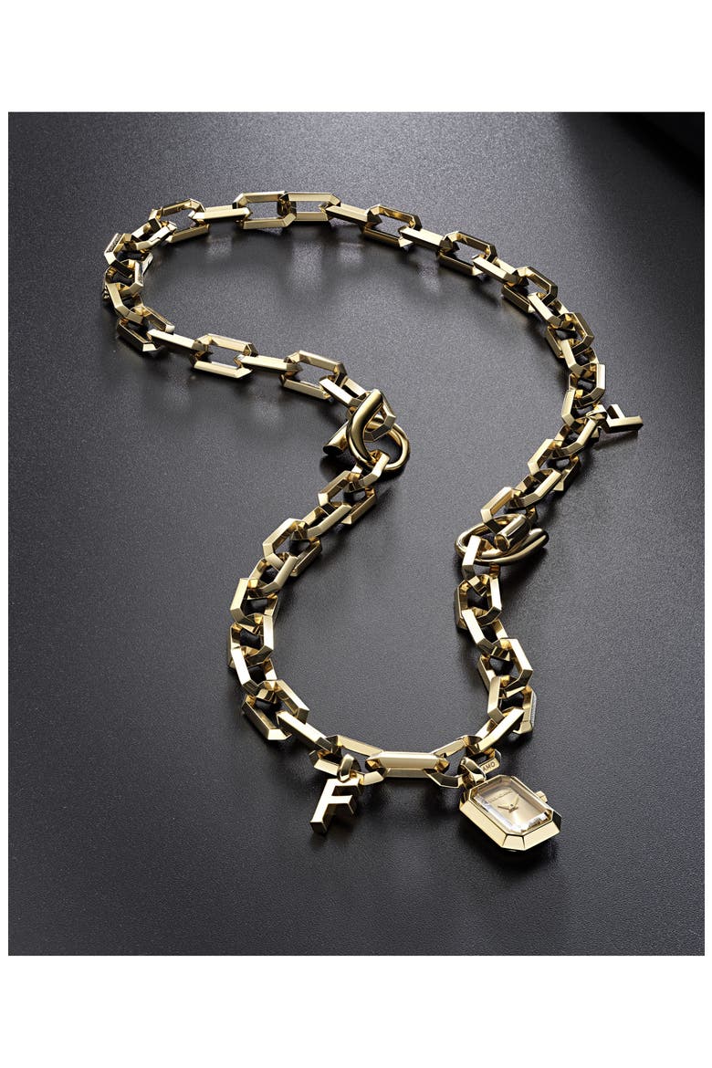 Watch Charm Chain Link Necklace, Alternate, color, YELLOW GOLD