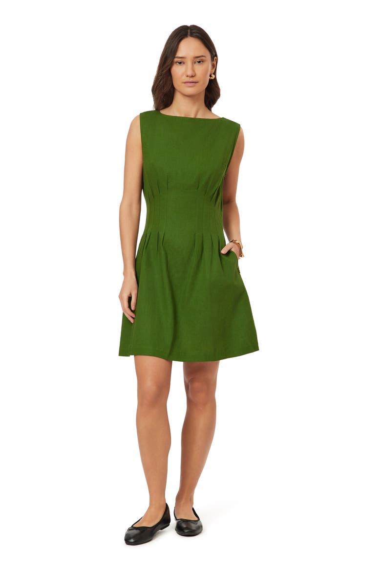Paisley Print Boatneck Fit & Flare Dress, Alternate, color, GARDEN GREEN