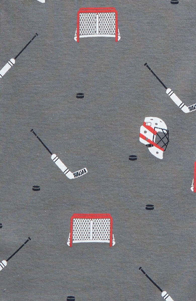 Petit Lem Kids' Hockey Gear Print Fitted Organic Cotton Two-Piece Pajamas, Alternate, color, 