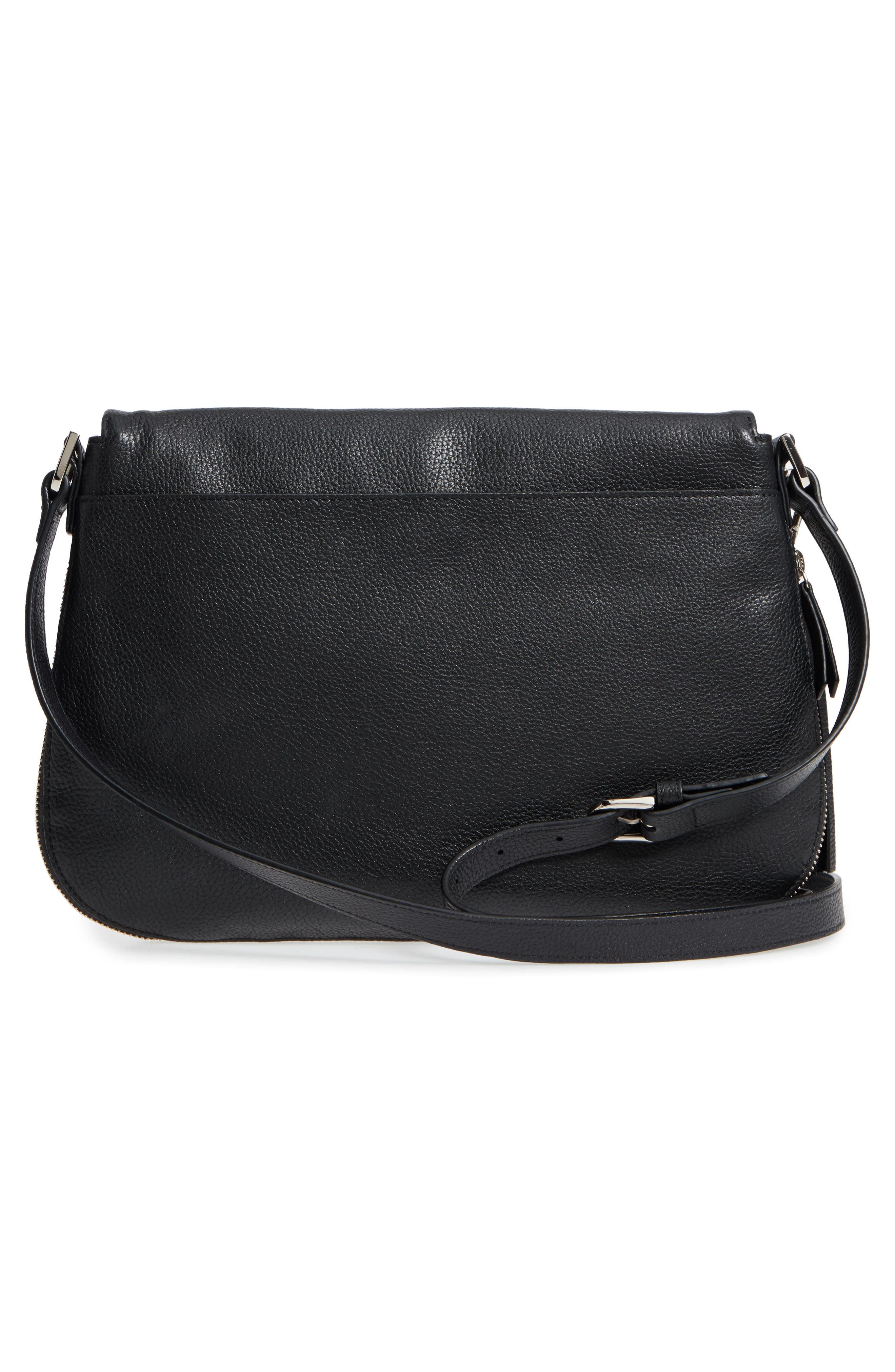 Kara Leather Expandable Crossbody Bag, Alternate, color, BLACK